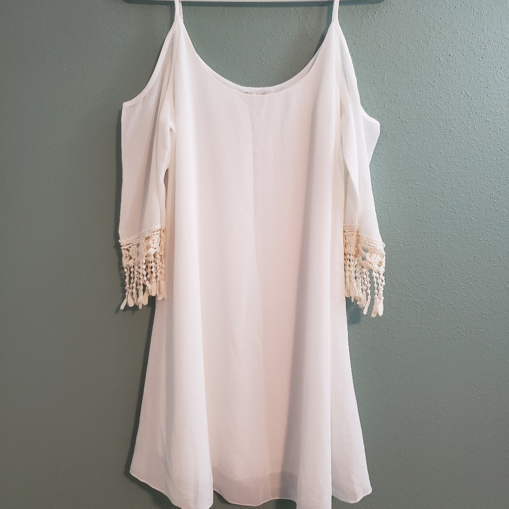 Boho White Cold Shoulder Dress